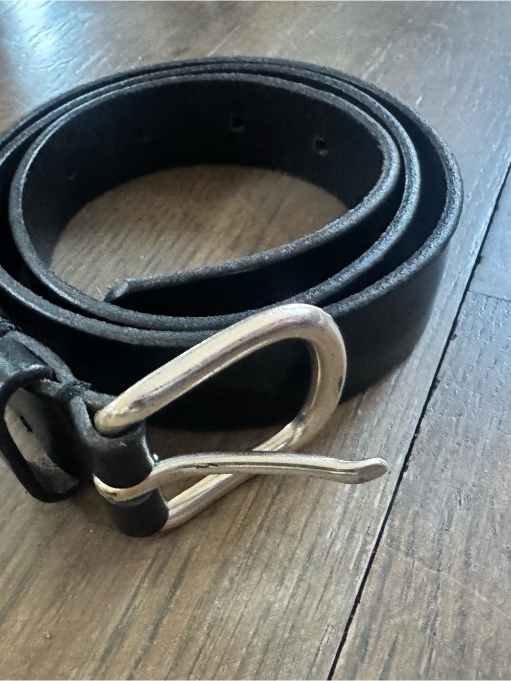 J Crew Crewcuts Kid’s Black Leather Belt with Silver D-Ring Buckle - Size L